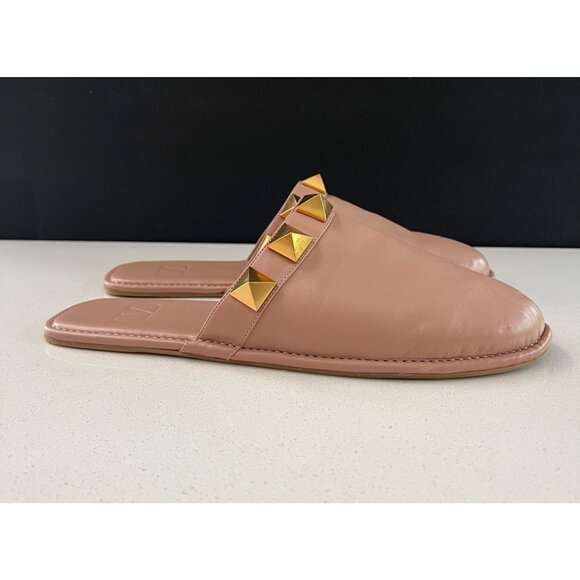 VALENTINO GARAVANI Nappa Roman Stud Flat Slippers Rose Cannelle size 41.5 - Picture 1 of 8